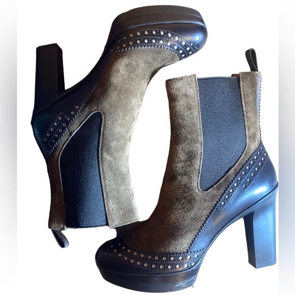 Santoni high heel platform boots black brown leather - Picture 2 of 11